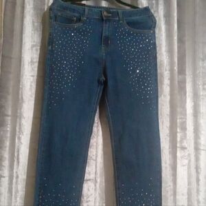 Bebe Blue Straight Jeans with Sparkling Embellishments Size 8/29
